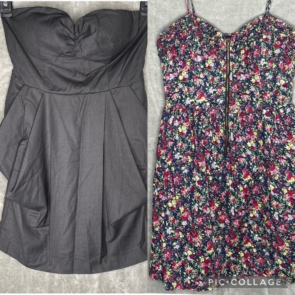 Forever 21 Summer Mini Dress Set Floral Smocked & Grey Strapless Size Medium